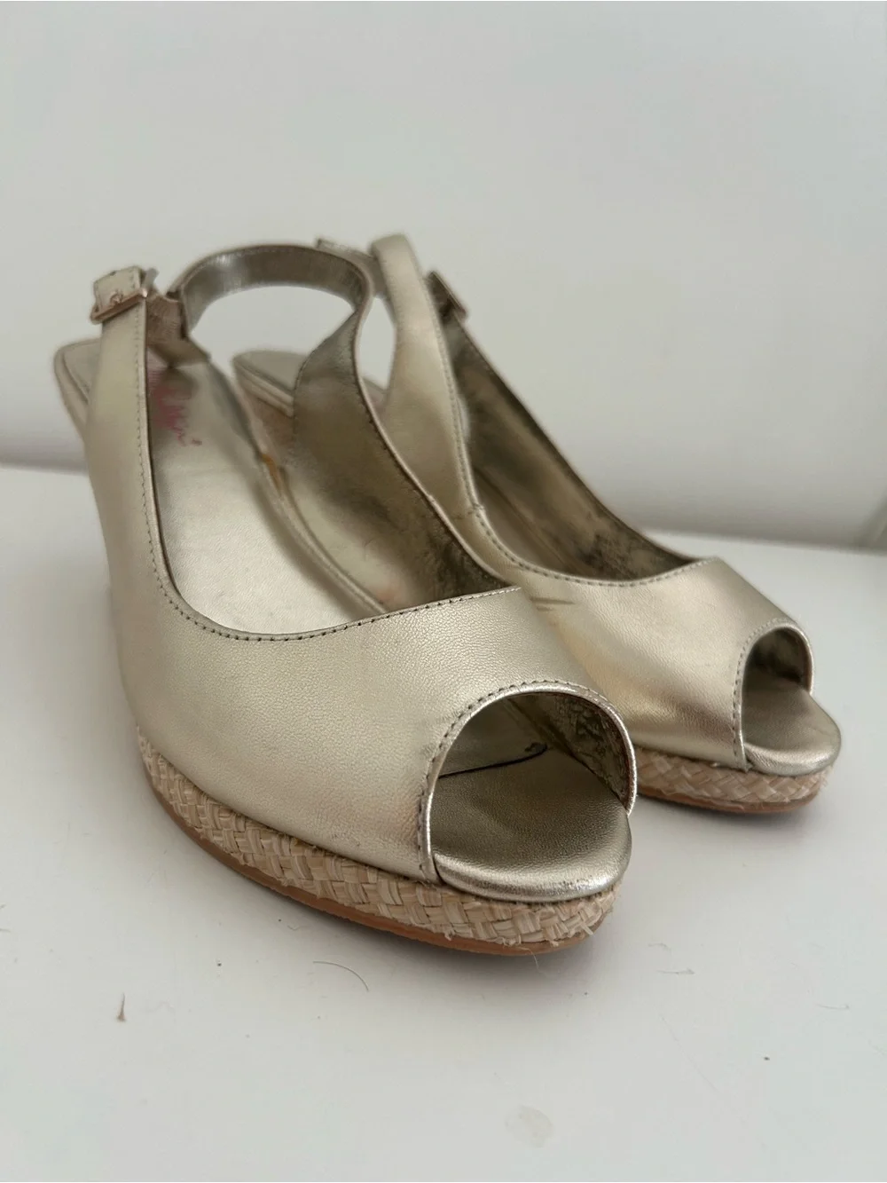 Lilly Pulitzer Metallic Gold Peep-Toe Wedge Slingbacks